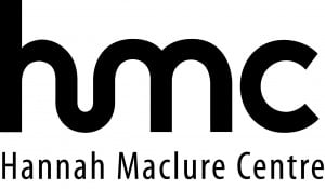 Hannah Maclure Centre logo which contains large, black, lower case letters h ,m, c with the words Hannah Maclure Centre written in black on white background.