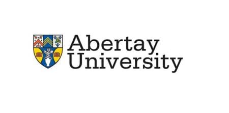 Abertay University logo which contains the University coat of arms next to the words Abertay University written in black letters on white background.