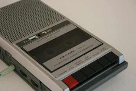 A grey cassette recorder from the University of Dundee Museum Services