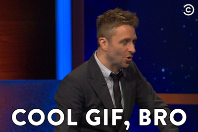 A moving image ( or GIF ) of a person turning towards the camera and saying " Cool GIF Bro ". The words Cool GIF Bro is also written at the bottom of the screen in white capital letters.