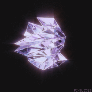 A GIF of an ever changing shape made up of triangles and sparkling like a diamond.