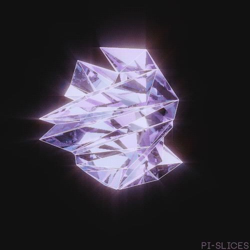 A GIF of an ever changing shape made up of triangles and sparkling like a diamond.