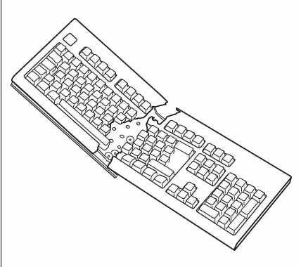 A computer generated illustration of a computer keyboard which is split into two halves.