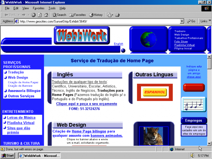 A screen grab of a Spanish website called WebbWork.