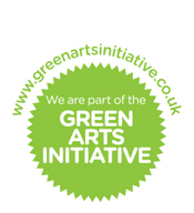 Green Arts Initiative logo. Green circle with white writing.