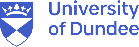 University of Dundee logo. Blue letters on white background.