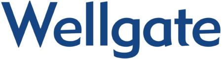 Wellgate logo. Blue letters on white background.