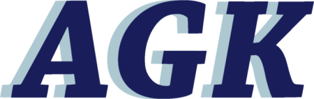 AGK logo. Dark blue letters on white background.