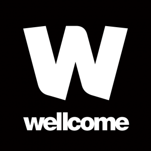 Wellcome Logo.A white W on a black background.