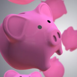 A computer generated image of a bright pink piggy bank.