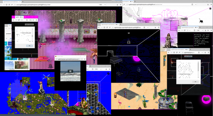 Screen shot of computer screen showing many open computer windows