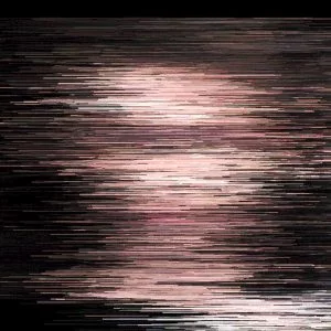 Blurred digital image. Pink and white blurred lines on a black background.