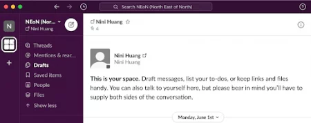 Screenshot of Slack online workspace.