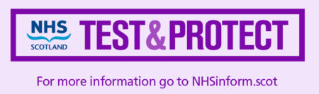 NHS Test and protect logo. For more information go to NHSinform.scot