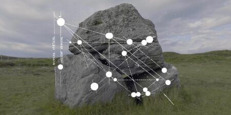 Image of a large rock, with computer mapping overlay